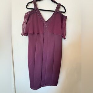 SLNY Purple Cold Shoulder Midi Dress